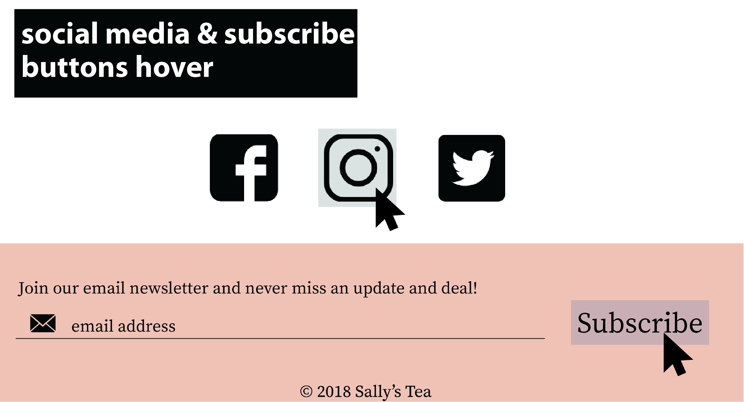 Social media and subscribe buttons hover